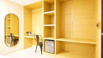 Desk, laptop workspace, blackout curtains, soundproofing