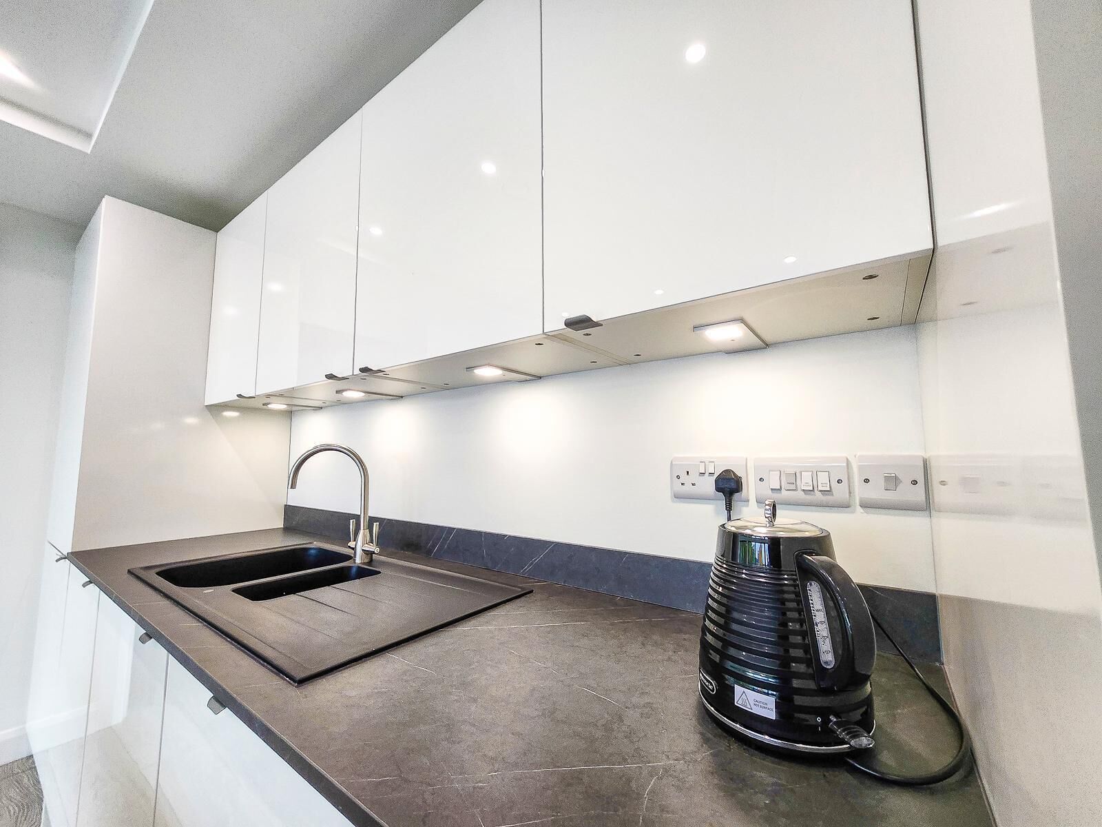 Full-sized fridge, microwave, oven, stovetop