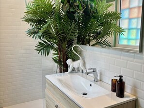 Douche, sèche-cheveux, serviettes fournies