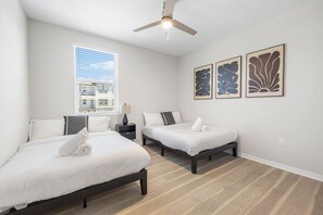 2 bedrooms, desk, iron/ironing board, travel cot