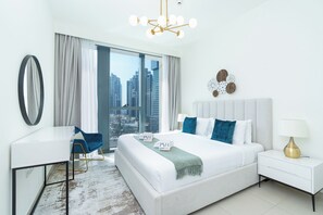 Exclusief appartement, uitzicht op de stad | Een kluis op de kamer, verduisterende gordijnen, geluiddichte muren