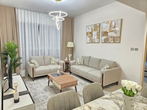 Luxury Apartment, Balcony, City View | Living area