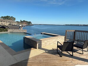 Outdoor pool - Amazing waterfront 3-bedroom house with pool and hot tub on Lake Conroe (Montgomery)