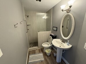Shower, towels, toilet paper