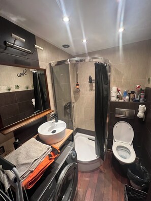 Hårtork, handdukar, tvål och toalettpapper