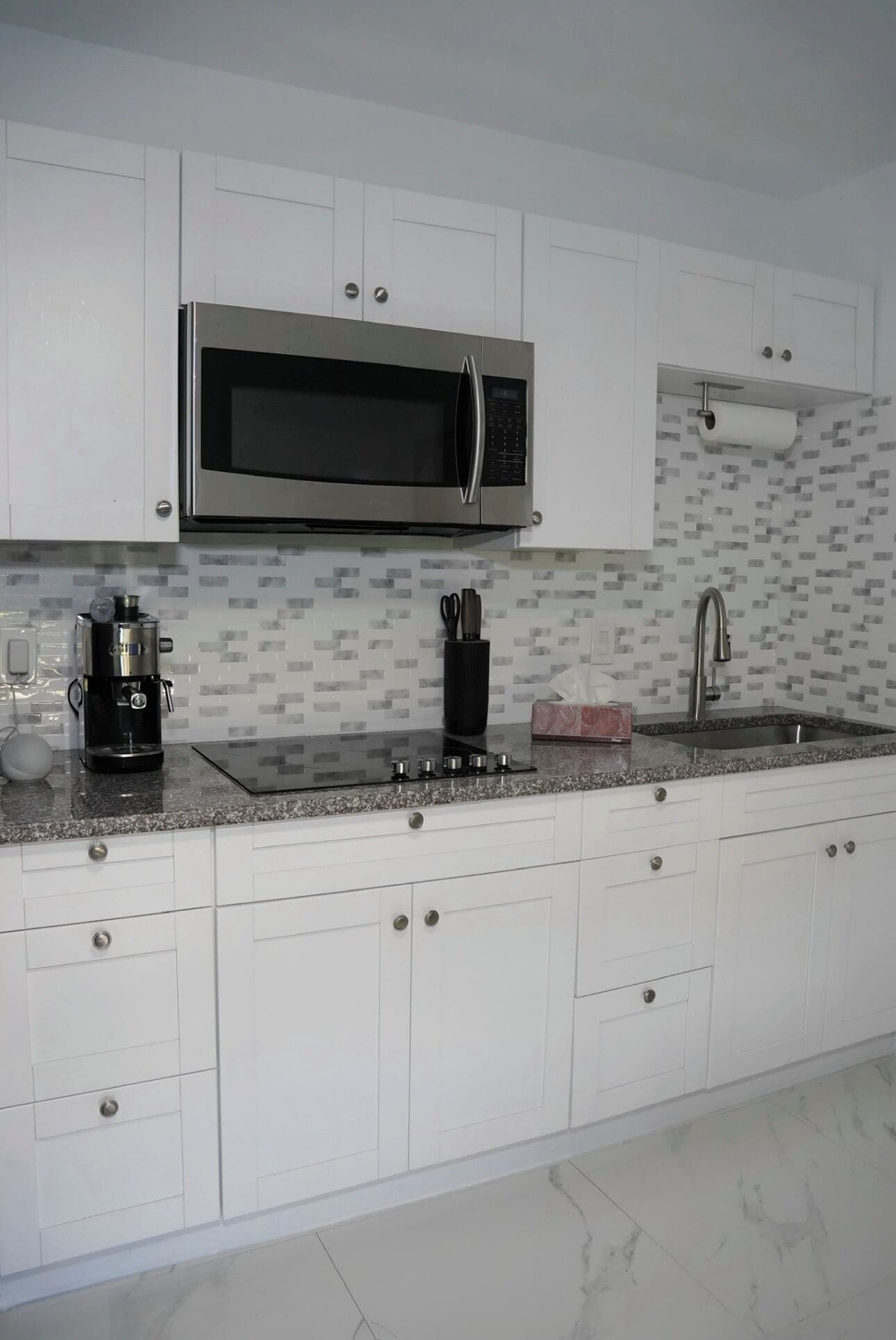 Microwave, stovetop, coffee/tea maker, toaster