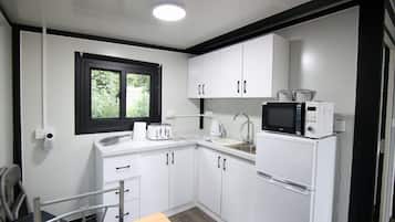 Fridge, microwave, oven, electric kettle