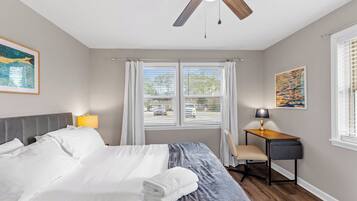 4 bedrooms, desk, iron/ironing board, travel cot