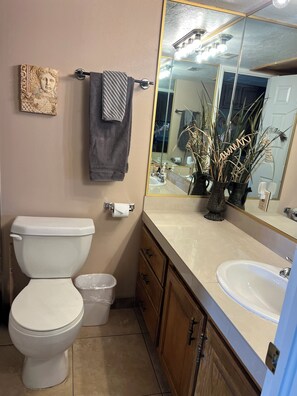 Haartrockner, Handtücher, Seife, Toilettenpapier