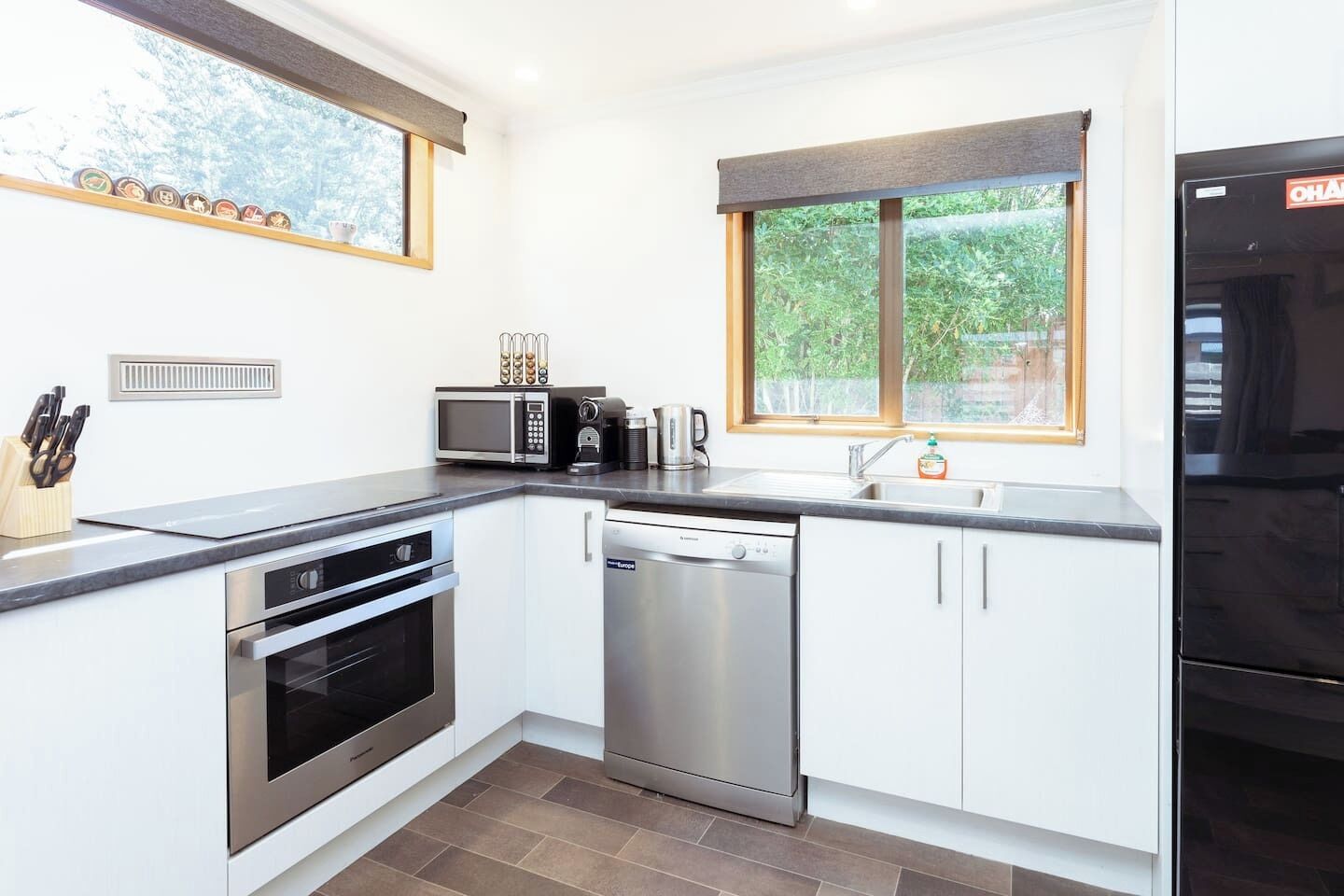 Fridge, microwave, oven, dishwasher