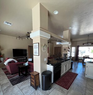 Smart TV, fireplace, DVD player, video library
