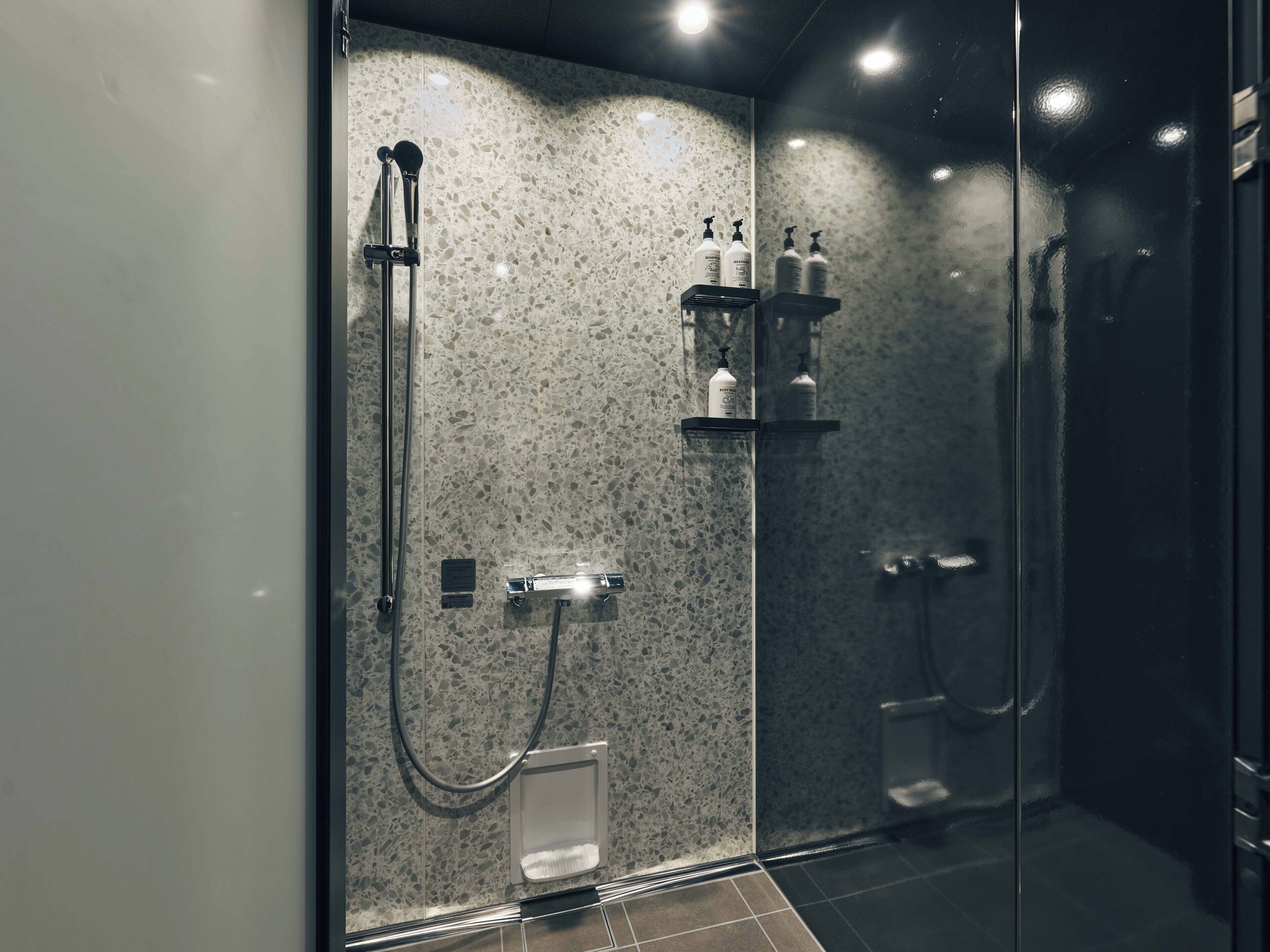 Deluxe Studio | Bathroom | Shower, hair dryer, slippers, towels