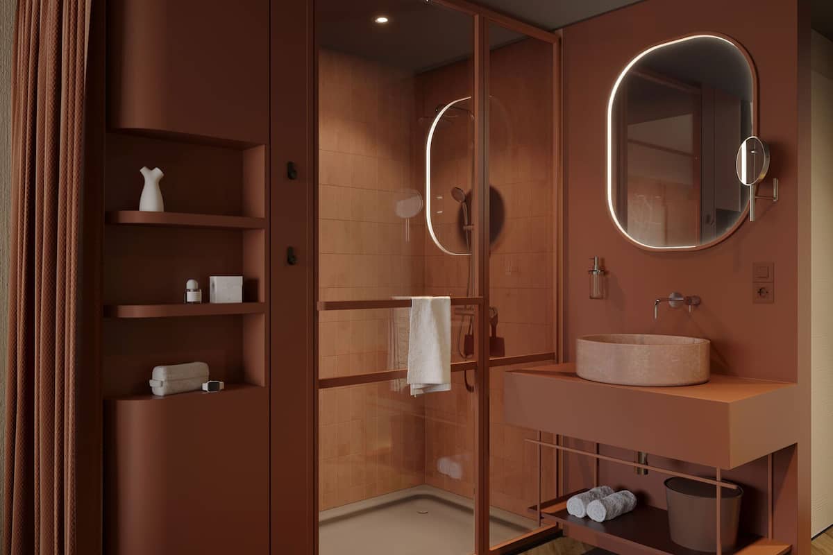 Shower, hair dryer, bathrobes, towels