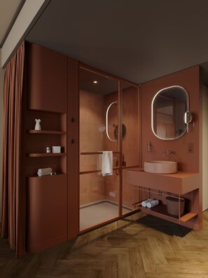 Smart Single Room | Bathroom | Shower, hair dryer, towels, soap
