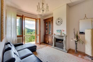 TV, fireplace, foosball