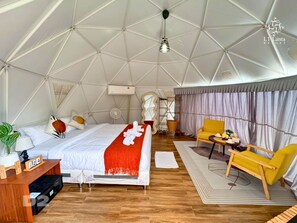 Premium bedding, down duvets, free minibar items, in-room safe