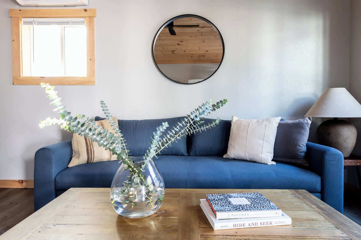 TV, fireplace, books, stereo