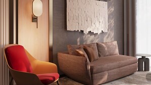 デラックス ルーム キングベッド 1 台 | 低刺激性寝具、セーフティボックス (室内)、防音設備、アイロン / アイロン台
