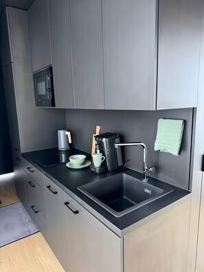 Kühlschrank, Mikrowelle, Herdplatte, Geschirrspüler