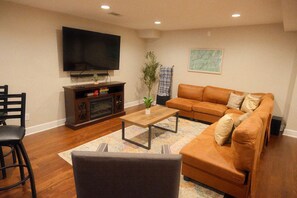 TV, fireplace, foosball, table tennis