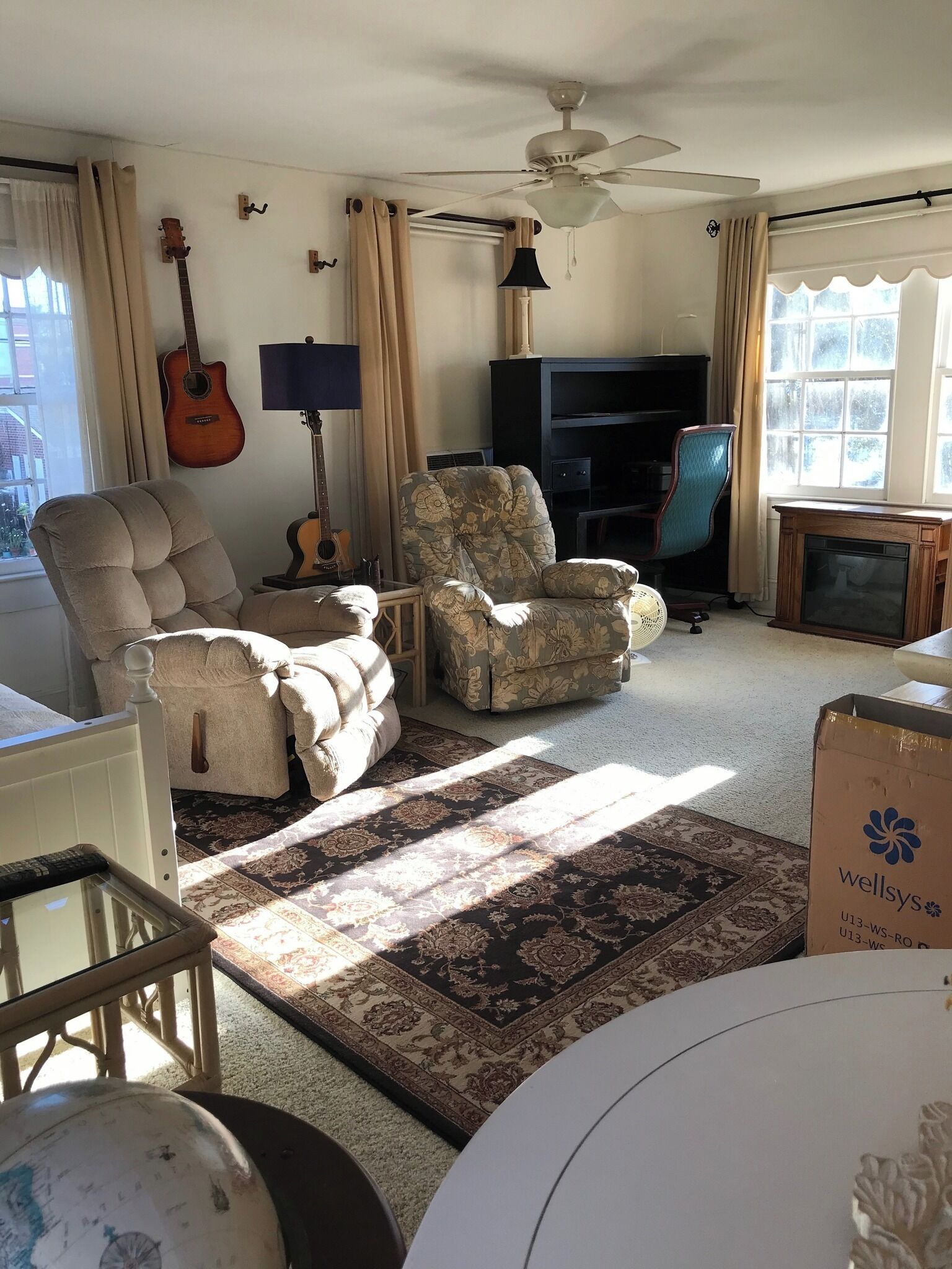 Smart TV, fireplace, DVD player, books