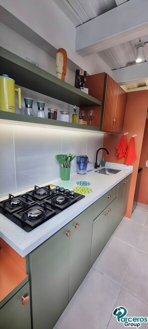Private kitchen - PARCEROS GROUP - 1 BEDROOM VACATION APARTMENT, FLOOR 1, PEREIRA (Pereira)