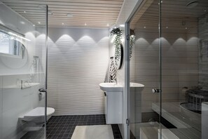 Shower, hair dryer, slippers, bidet