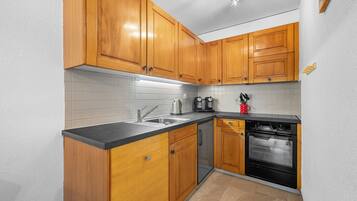 Fridge, oven, dishwasher, cookware/dishes/utensils