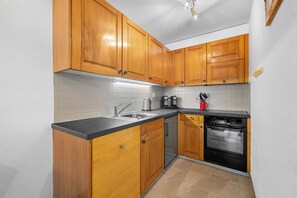 Fridge, oven, dishwasher, cookware/dishes/utensils