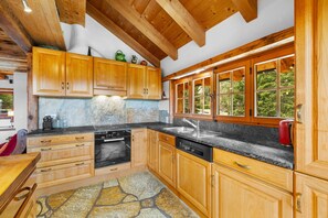 Fridge, oven, dishwasher, cookware/dishes/utensils