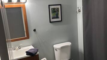 Hair dryer, towels, toilet paper