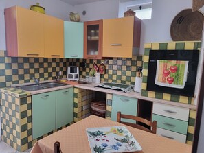 Fridge, oven, stovetop, coffee/tea maker
