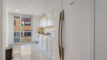 Frigorífico, microondas, placa de cocina y cafetera o tetera