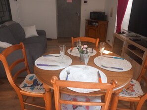 Dining - 'Au Petit Bonheur T2 4 Guests' Apartment with Mountain View and Unlimited Wi-Fi (Mont-Dore)