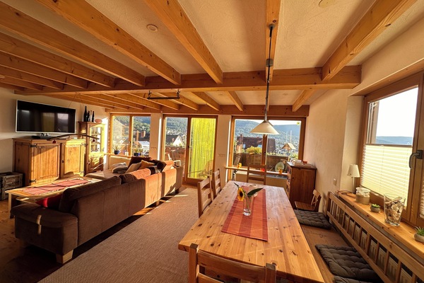 Smart TV, fireplace, table football, books