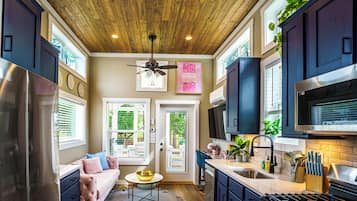 1 Bed/1 Bath Bunkhouse w/ Loft + Pet Pad, Sleeps 6 | Private kitchen | Full-size fridge, microwave, oven, stovetop