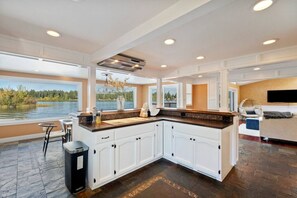 Fridge, microwave, oven, stovetop - Luxury Lakefront Escape | Hot Tub & Private Dock (Spanaway)