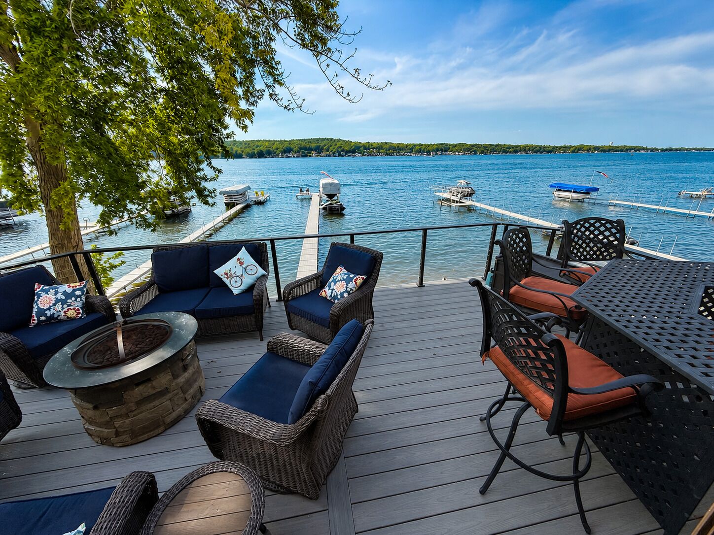 Outdoor dining at Bar Top for 4 and seating for 8 around the firepit! 