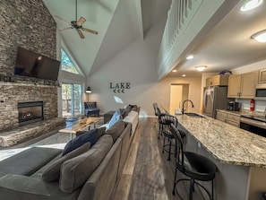 TV, fireplace