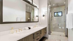Shower, eco-friendly toiletries, hair dryer, towels