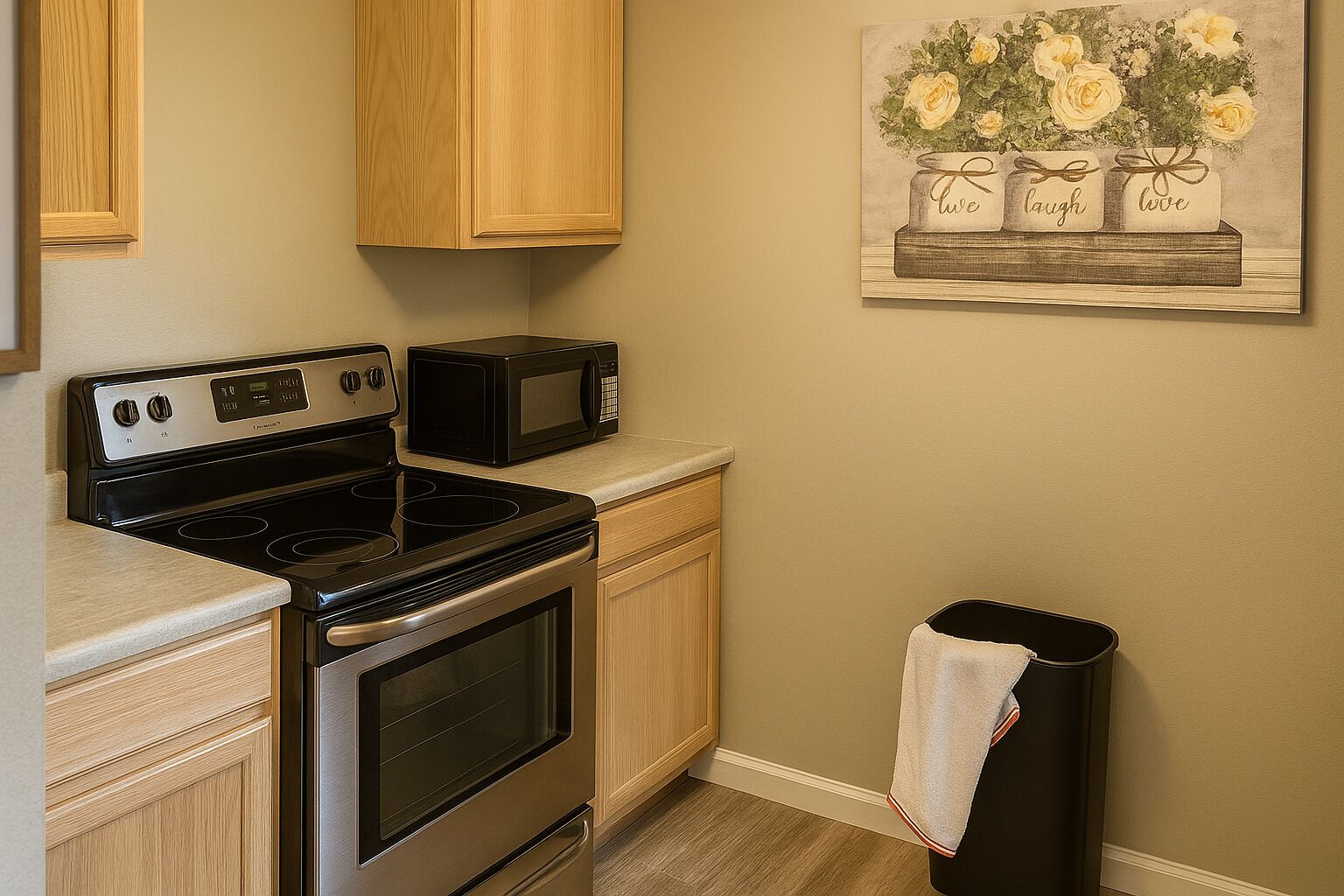 Frigorífico, microondas, horno y placa de cocina