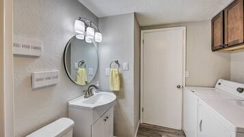 Shower, hair dryer, soap