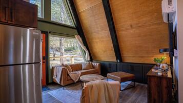 Smart TV, fireplace, foosball