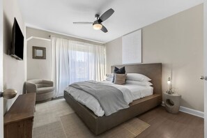 1 bedroom, desk, iron/ironing board, travel cot