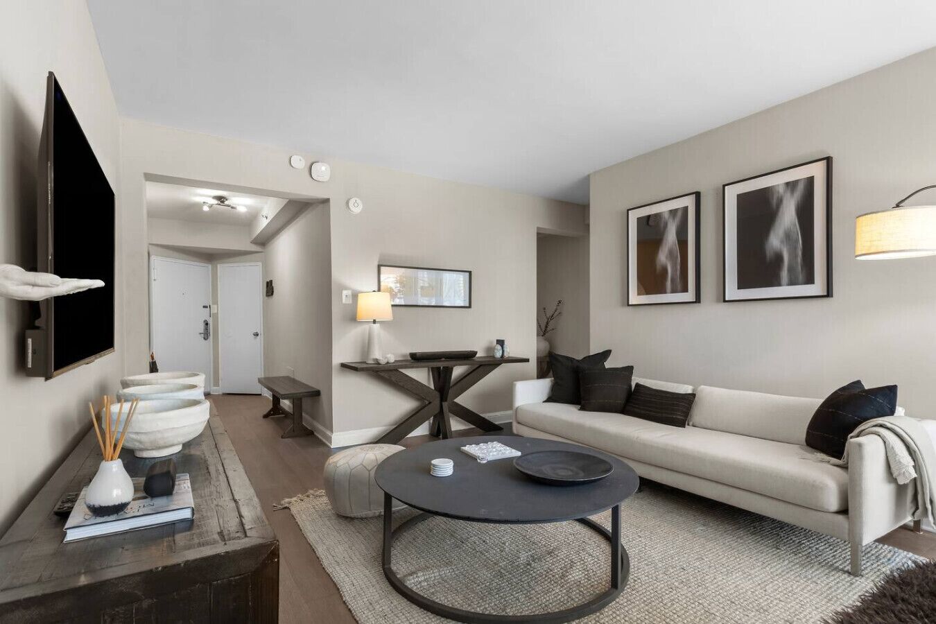 TV, books, stereo, offices