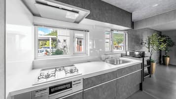 Fridge, microwave, stovetop, rice cooker