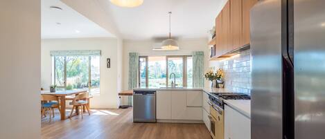 Fridge, microwave, oven, dishwasher