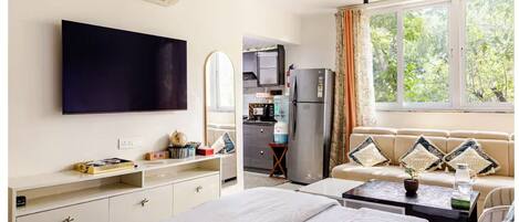 In-room safe, desk, laptop workspace, blackout curtains