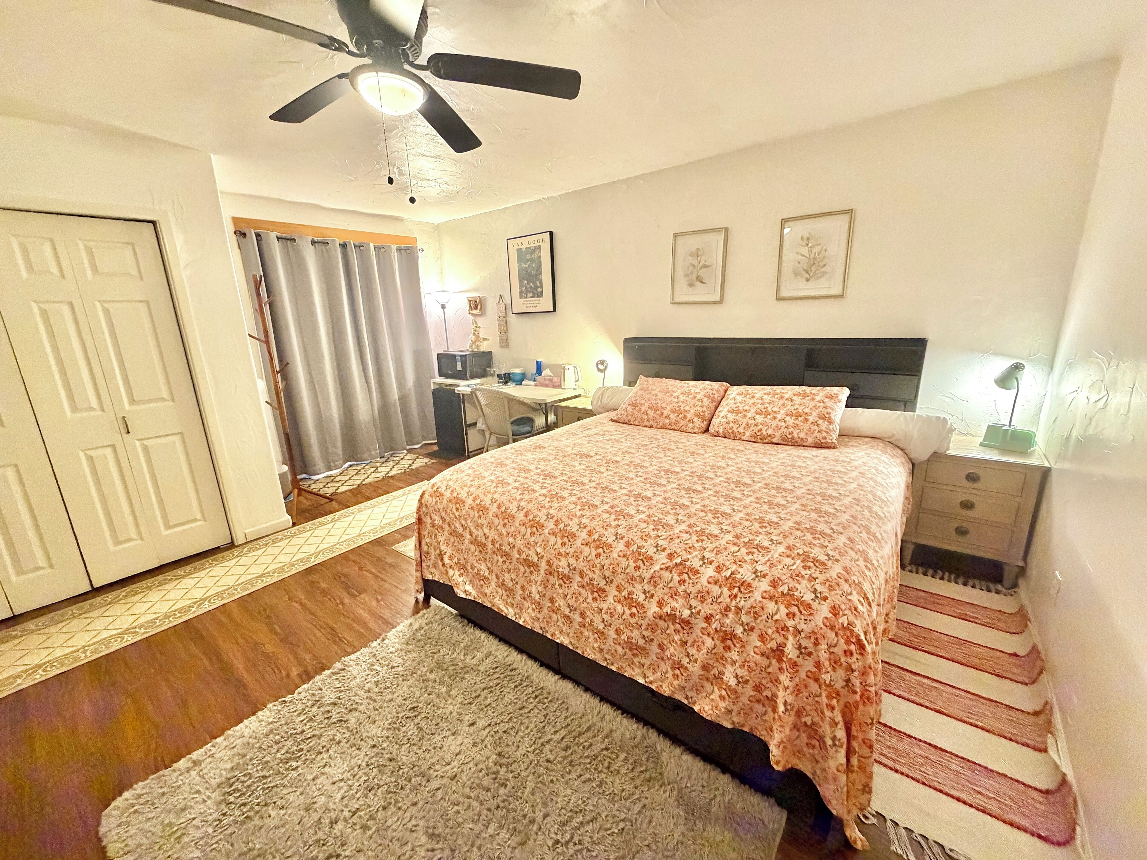 a king-size bed with a new Mancini’s mattress , an electric blanket with a timer