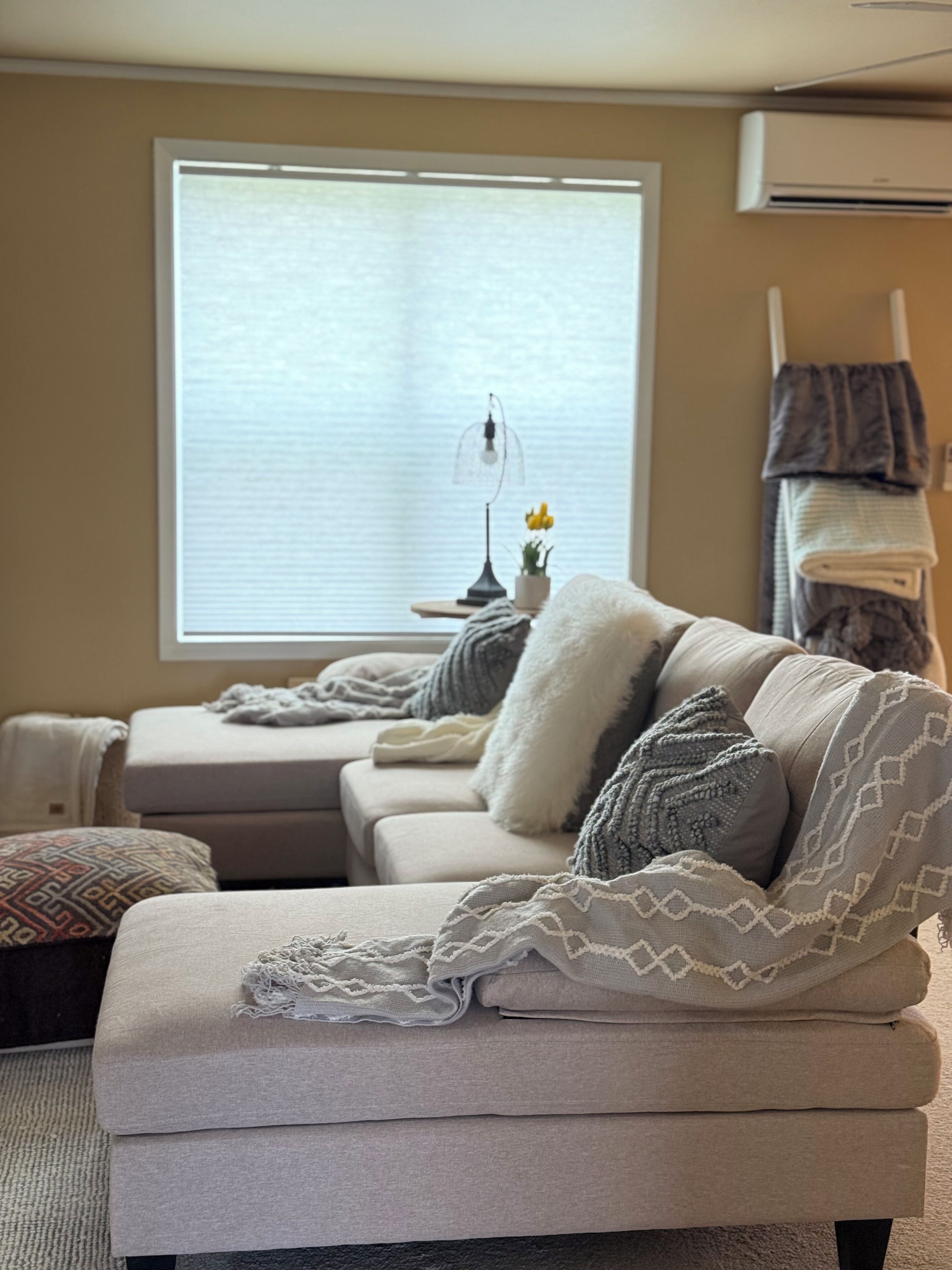 Smart TV, chimenea, libros y impresora 